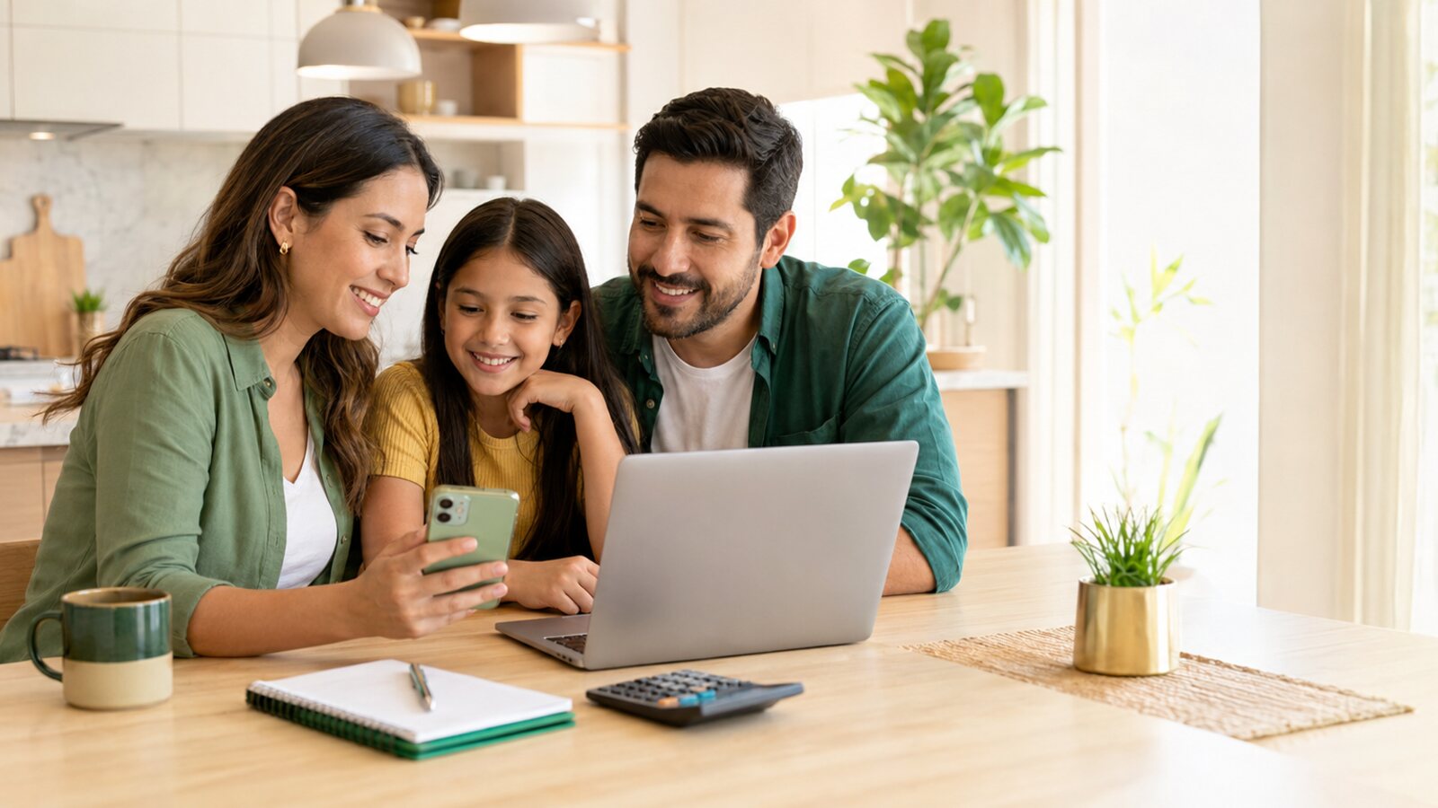 Familia revisando opciones de préstamo en casa